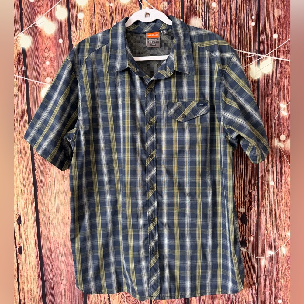 Merrell Opti-wick UPF 20+ Short Sleeve Plaid Hiking Shirt With Pearl Snaps XXL